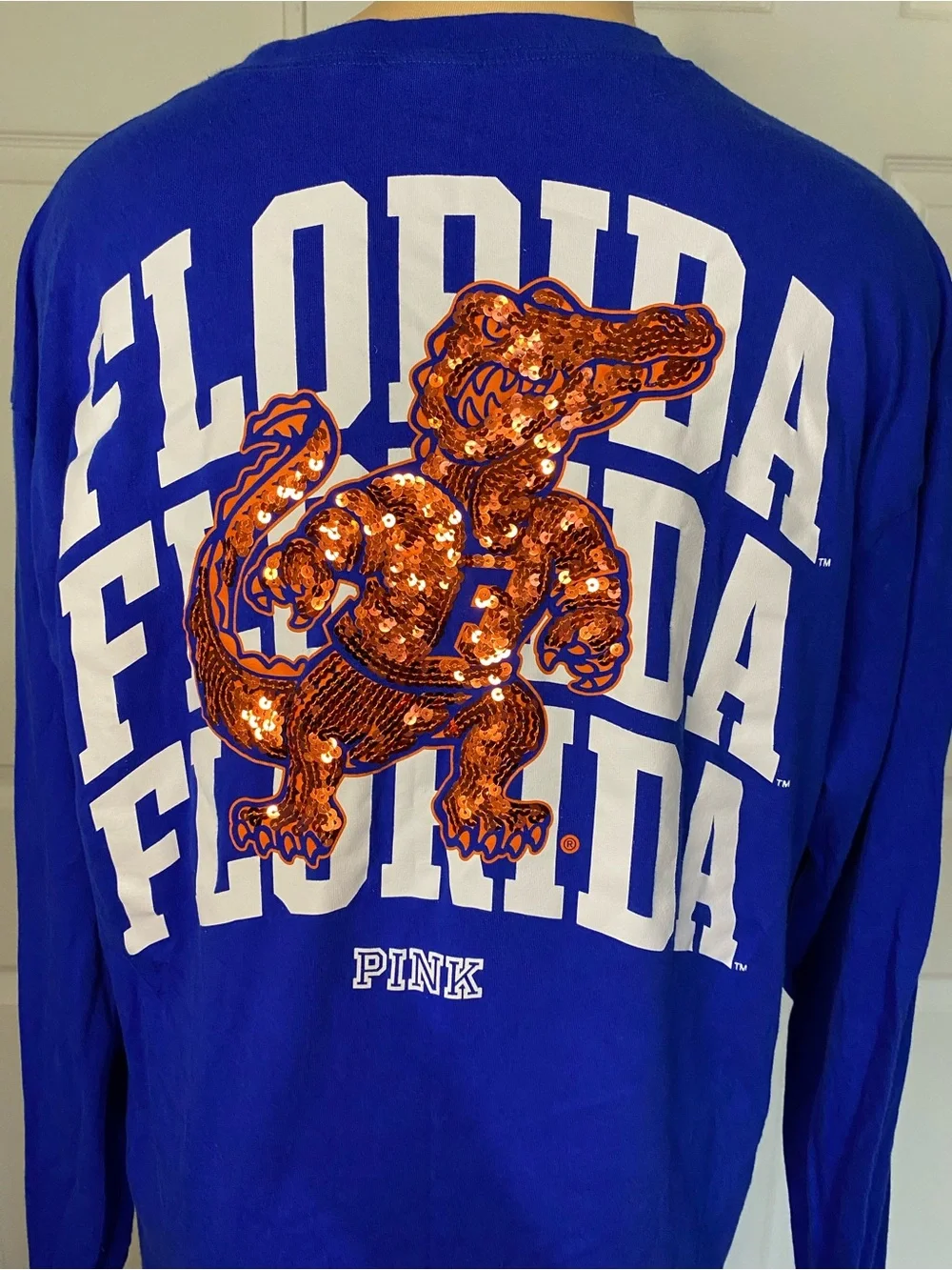 PINK Victoria's Secret Royal Blue Long Sleeve Florida Sequin Gator Tee - Picture 4 of 5